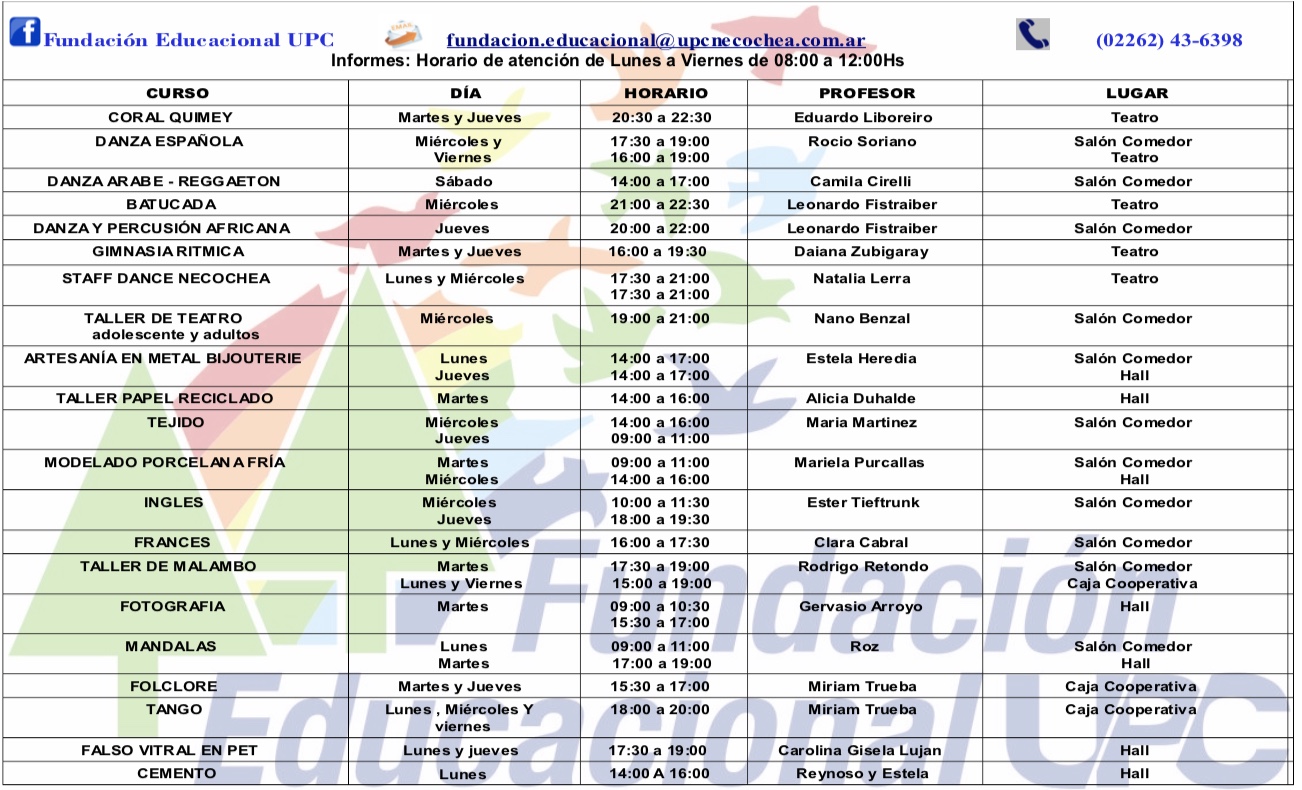 talleres horarios